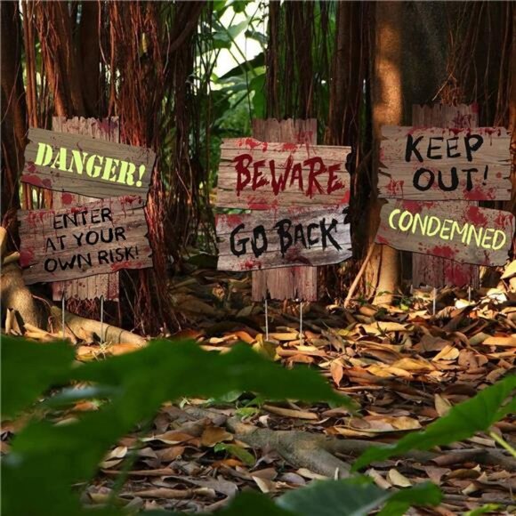 Halloween Decorations Beware Signs Yard Stakes Warning Sign 3 Pcs ,16.5" x 12.2" - Picture 6 of 8